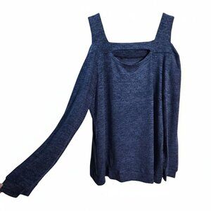 NWOT | Heathered Blue Off-the-Shoulder Long Sleeve Top | Cold Shoulder | XXL